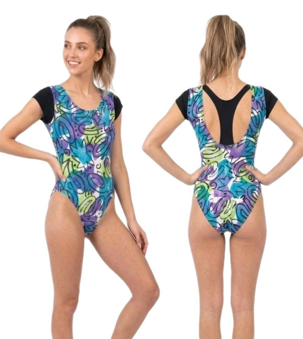 VTG Gilda Marx 80s Racerback Cotton Unitard Leotard Short Sleeve Size XS/S (Y/J)